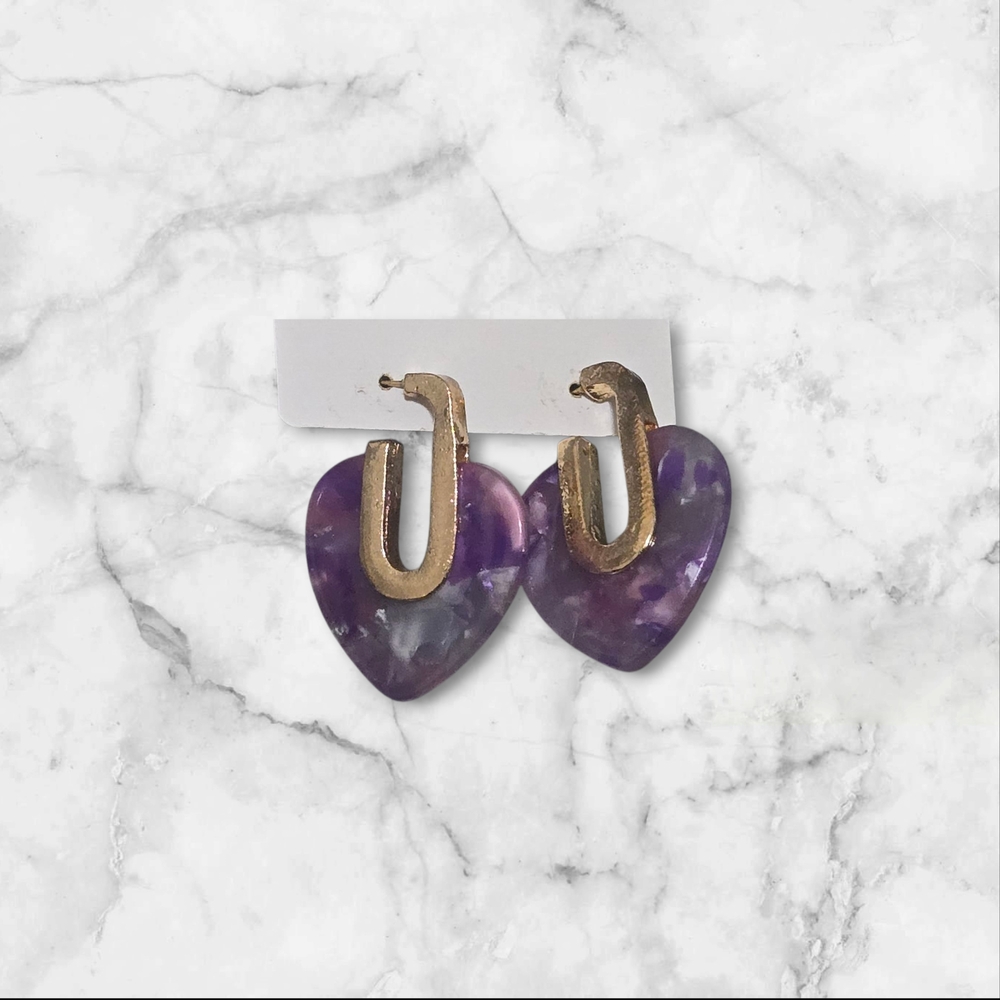 Purple and Gold Heart Earrings